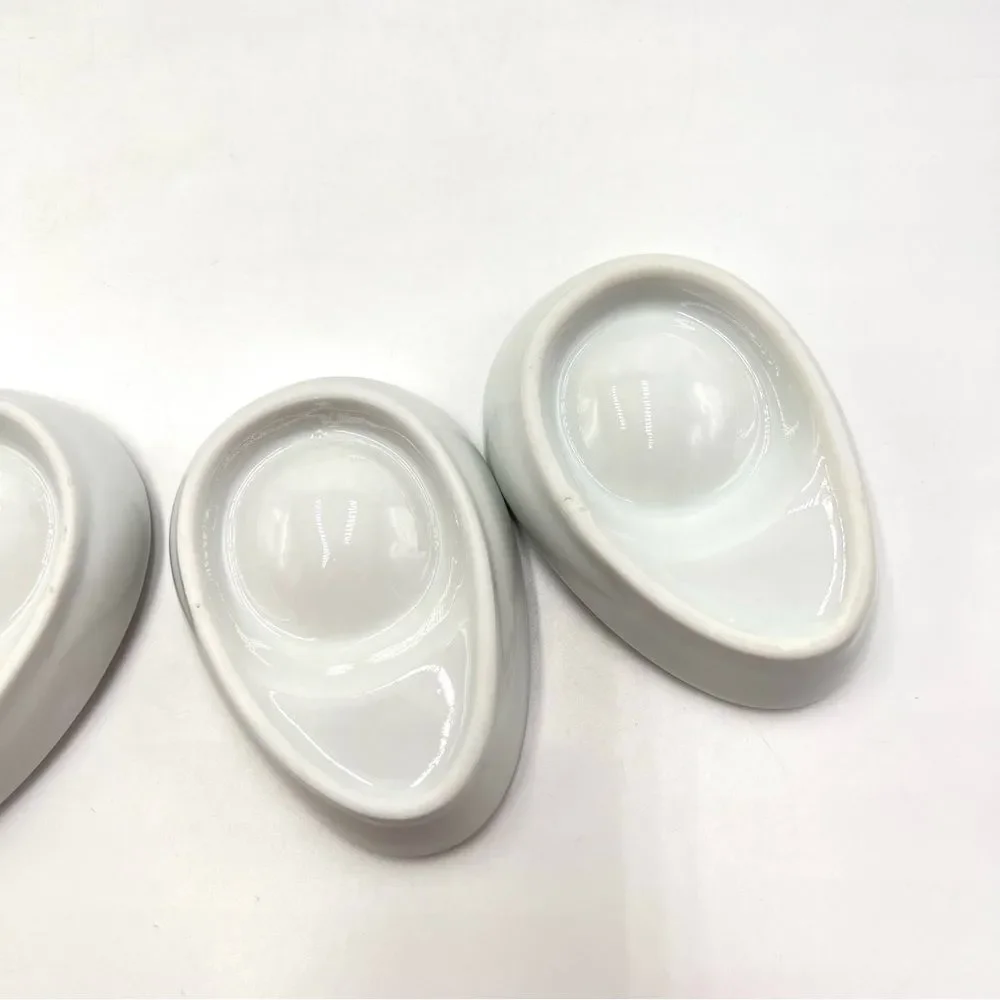 Flat Egg Cups With Rim Stackable Ceramic Porcelain Set of 4 Hard Soft MCM Holder